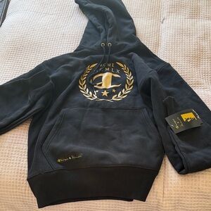 Champion Black Hoodie with Gold Crest Logo - Men's Crewneck Sweater